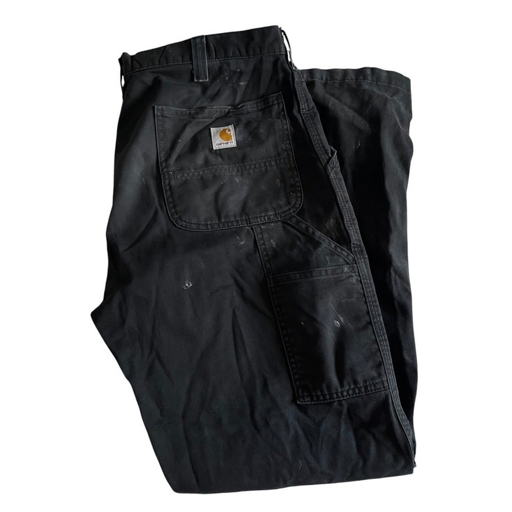 Carhartt Pants Mens 36x32 Black B324 Relaxed Carpenter Workwear Paint Distressed